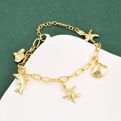 Mixed Shapes Лето 304 браслеты из нержавеющей стали с подвесками в виде морских животных, золотые, разнообразные, 7-1/2 дюйм (19.1 см), эксдендер: 58мм