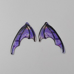 Темная Орхидея Подвески из полупрозрачной смоляной пудры с блестками, крылатые прелести, темные орхидеи, 48x34x2 мм, отверстие : 1.2 мм