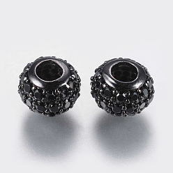 Gunmetal Brass Micro Pave Cubic Zirconia Beads, Rondelle, Black, Gunmetal, 8x5.5mm, Hole: 3mm