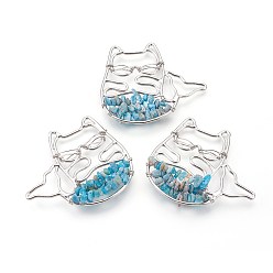 Kyanite Natural Kyanite/Cyanite/Disthene Big Pendants, with Brass Findings, Animal, Platinum, 45x50.5x6mm