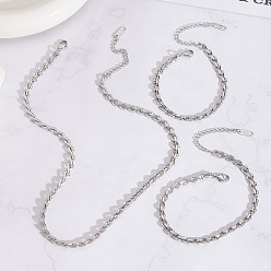 Нержавеющая Сталь Цвет 304 Наборы из цепочек, ожерелий и браслетов из нержавеющей стали для унисекс, цвет нержавеющей стали