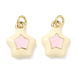 (404) Непрозрачное AB Кислое яблоко Латунь эмаль подвески, звезды прелести, долговечный, стойки покрытие, без свинца и без кадмия, реальный 18 k позолоченный, цветочный белый, 14x11x4.5 мм, отверстие : 3 мм, Перейти кольцо: 5x1 мм