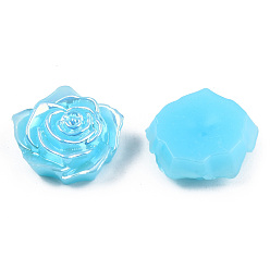Deep Sky Blue Opaque ABS Plastic Cabochons, AB Color Plated, Rose, Deep Sky Blue, 18x17x6.5mm