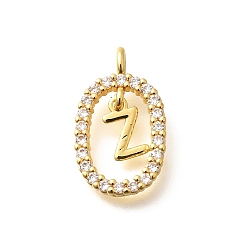 Letter Z Латунные микро проложить кубического циркония подвески, без кадмия, без никеля и без свинца, реальный 18 k позолоченный, овал с подвесками в виде букв, Письмо Z, 18.5x11x3.5 мм, отверстие : 2x1.5 мм