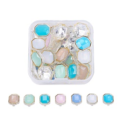 Mixed Color Rectangle Golden Plated Imitation Jade Taiwan Multi-Strand Links, 2-Hole, Mixed Color, 14x12x6.5mm, Hole: 1mm, about 30pcs/box