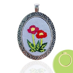 Красный Набор для вышивания ожерелья своими руками, включая иглы для вышивания и нитки, металлическая фурнитура, овальной цветок, красные, 60x40 мм