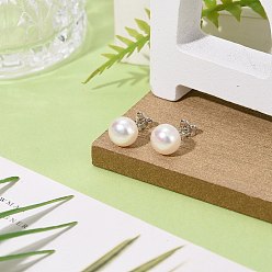 White Valentine Presents for Her 925 Sterling Silver Ball Stud Earrings, with Pearl Beads, White, 17x8mm, Pin: 0.6mm