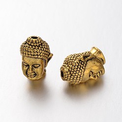 Antique Golden Alloy 3D Buddha Head Beads, Antique Golden, 13x8.5x8mm, Hole: 1.5~2mm