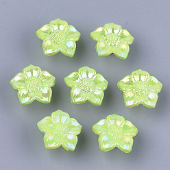 Зелено-Желтый Непрозрачный, как пластиковые кнопки хвостовика, жемчужные, цветок, зеленый желтый, 16.5x17x9 мм, Отверстие : 3 мм , около 1150 шт / 500 г
