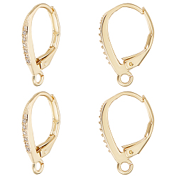 Золотой 4пары латунных серег с микропаве из прозрачных кубических цирконий с застежкой-рычагом, с петлей, золотые, 17x11x1.5 мм, отверстие : 1.5 мм, 4 пар / набор