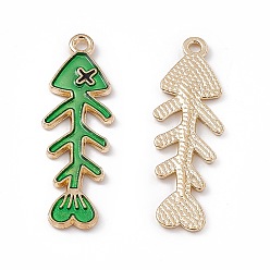 Зеленый Подвески из эмали и сплава, очарование рыбьей кости, золотой свет, зелёные, 34x11x1.5 мм, отверстие : 1.6 мм
