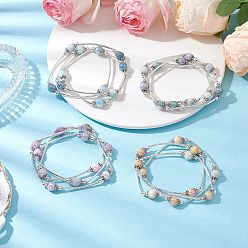 (52) Непрозрачная лаванда Гальванизированные стеклянные браслеты-растяжки, с бисером латунной трубки, разноцветные, 22-7/8 дюйм (58 см)