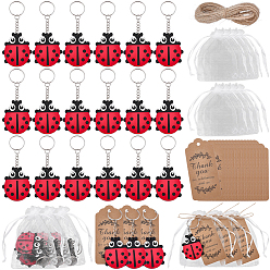 Red 20Pcs PVC Soft Plastic Keychains, Ladybug, with Iron, Platinum, 20Pcs Kraft Paper Price Tags, 20Pcs Organza Gift Bags with Drawstring, 10M Jute Cord, Red, 99mm