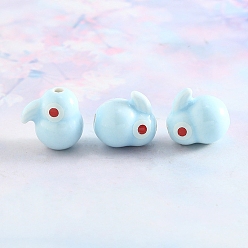 Небесно-голубой Керамический кролик разбросанные фарфоровые бусины ручной работы, браслет ожерелье аксессуары керамические бусины, милые украшения оптом, голубой, 13.5x13 мм, отверстие : 2 мм