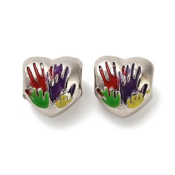 Платина Эмали сплава Европейский бисером, бусины с большим отверстием, сердце с ладонь, платина, 10.5x10.5x8.5 мм, отверстие : 4.2 мм