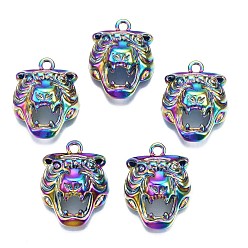 Rainbow Color Подвески из сплава цвета радуги, без кадмия, без никеля и без свинца, тигр, 31x24.5x13.5 мм, отверстие : 3 мм