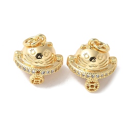 Настоящее золото 18K Латунные микропаве прозрачные подвески с фианитом, кошка прелести, без кадмия и без свинца, долговечный, стойки покрытие, с целью перехода в кольце, реальный 18 k позолоченный, 13x12.5x11 мм, отверстие : 3 мм