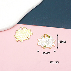 White Alloy Enamel Pendants, Light Gold, Lily, White, 16x20mm
