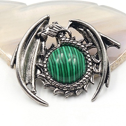 Malachite Synthetic Malachite Pendants, Dragon Charms, Antique Silver, 47x40mm