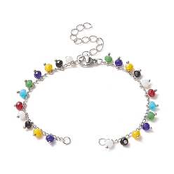 Silver Faceted Round Glass Charms Chain Bracelet Making, with Lobster Clasp, for Link Bracelet Making, Silver, 6-1/4 inch(16cm)