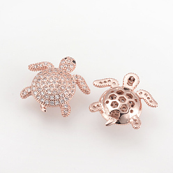Розовое Золото Латунная микропрокладка кубических циркониевых кабошонов, черепаха, розовое золото , 20x19x5.5 мм