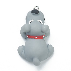 Gris Grandes colgantes de resina opaca, con fornituras de hierro plateado platino, perro, gris, 51x29x19 mm, agujero: 2 mm