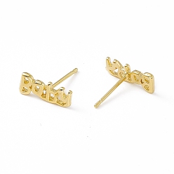 Real 24K Gold Plated Brass Word Baby Stud Earrings for Women, Cadmium Free & Lead Free, Real 24K Gold Plated, 5x12mm, Pin: 0.8mm