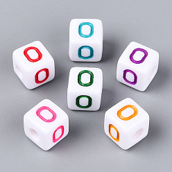 Number Непрозрачные акриловые европейские большие бусины, куб с числа 0, с эмалью, число, 9.5~10x9.5~10x9.5~10 мм, отверстие : 4 мм