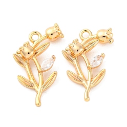 Настоящее золото 18K Подвески латунные горный хрусталь, без кадмия, без никеля и без свинца, выросли прелести, реальный 18 k позолоченный, 19x11.5x3.5 мм, отверстие : 1.4 мм