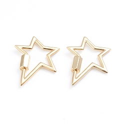 Настоящее золото 18K Латунные подвески с карабином, для изготовления ожерелий, быстрые ссылки, звезда, реальный 18 k позолоченный, 27.5x24x1.5 мм, Винт: 7.5x4.5x5 мм