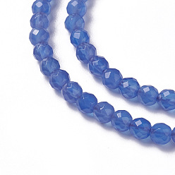 Blue Natural Agate Beads Strands, Faceted, Round, Blue, 2~3x2~2.5mm, Hole: 0.2mm, about 181~210pcs/strand, 15.9~16.3 inch(40.4~41.5cm)
