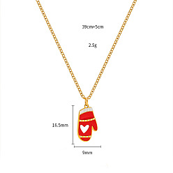 Другие Рождество 304 подвески из нержавеющей стали с эмалью, золотые, красные, перчатка, 15.35 дюйм (39 см), ppendant: 16.9x9мм