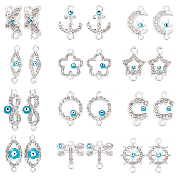Silver Alloy Rhinestone Links connectors, Mixed Shapes, Silver, 24pcs/box