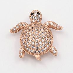 Rose Gold Brass Micro Pave Cubic Zirconia Beads, Hollow Tortoise Beads, Lead Free & Nickel Free & Cadmium Free, Rose Gold, 20x19x6mm, Hole: 2mm