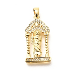 Прозрачный Латунные микро проложить кубического циркония подвески, без кадмия, без никеля и без свинца, реальный 18 k позолоченный, арка с амулетами святого иуды, прозрачные, 31x16x5 мм, отверстие : 6x4 мм