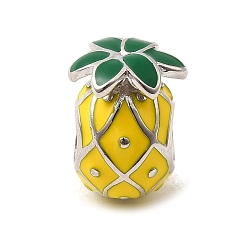 Ананас 925 стерлингового серебра эмали европейские шарики, бусины с большим отверстием, ананас, 12x9x8.5 мм, отверстие : 4.2 мм
