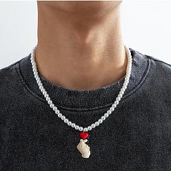 Body ПВХ кулон с инициалом, пластиковые жемчужины, круглые бусины, ожерелья для женщин и мужчин, платина, белые, любовный жест, 17.72 дюйм (45 см)