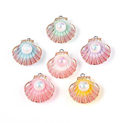 (52) Непрозрачная лаванда Непрозрачные подвески смолы, формы раковины, с платиновым тоном железная петля, разноцветные, 28.5~30x26.5~27x12~13 мм, отверстие : 1.8~2 мм