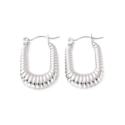 Нержавеющая Сталь Цвет Не тускнеющие 304 прямоугольные серьги-кольца из нержавеющей стали, круассан серьги для женщин, цвет нержавеющей стали, 24x15.5x4 мм, штифты : 0.6 мм