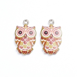 Темно-Оранжевый Подвески из эмали и сплава, сова, платина, темно-оранжевый, 23.5x13x2 мм, отверстия: 1.6 mm, 2 шт / пакет
