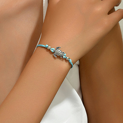 Античное Серебро Браслет из сплава с черепаховыми звеньями и шнурами, регулируемый браслет, античное серебро, античное серебро, внутренний диаметр: 2-1/8~3-1/8 дюйм (5.5~8 см)