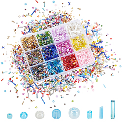 Mixed Color 12 Colors Glass Seed Beads, Mixed Style, Mixed Shapes, Mixed Color, 1~7x2~4mm, Hole: 0.7~1mm, 17g/color