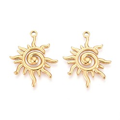 Настоящее золото 18K 304 подвески из нержавеющей стали, очарование солнца, ионное покрытие (ip), реальный 18 k позолоченный, 33x26x2.5 мм, отверстие : 2 мм