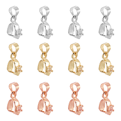 Mixed Color Rack Plating Brass Ice Pick and Pinch Bails, Long-Lasting Plated, Golden & Platinum & Rose Gold, 12x3mm, Hole: 4x4.5mm, Pin: 1mm, 45pcs/box