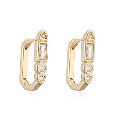 Золотой Латунные серьги-кольца из прозрачного кубического циркония, прямоугольник с треугольником, золотые, 22x4 мм