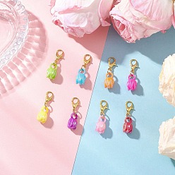 Золотой Цветочные акриловые подвесные украшения, Сплав с застежками когтя омара, золотые, 28 мм