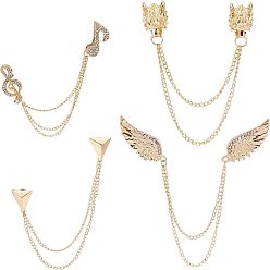 Light Gold 4 шт 4 стиль безопасная цепочка подвеска свитер брошь булавка, Крылья, треугольник, музыкальная нота и дракон, латунный кардиган, зажимы для воротника для мужчин и женщин, золотой свет, 140~225 мм, 1 шт / стиль