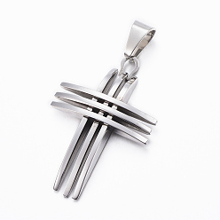 Нержавеющая Сталь Цвет 201 подвески из нержавеющей стали, крестик, цвет нержавеющей стали, 45x30x6.5 мм, отверстие : 10x6 мм