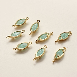 Зеленый Латунные подвески-коннекторы со стразами, реальный 18 k позолоченный, лошадиный глаз , зелёные, 14x5 мм