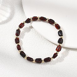 Темно-Красный Натуральные янтарные кубовидные бусины, эластичные браслеты для женщин и мужчин, с латунной бисера, темно-красный, внутренний диаметр: 2.11 дюйм (5.35 см)